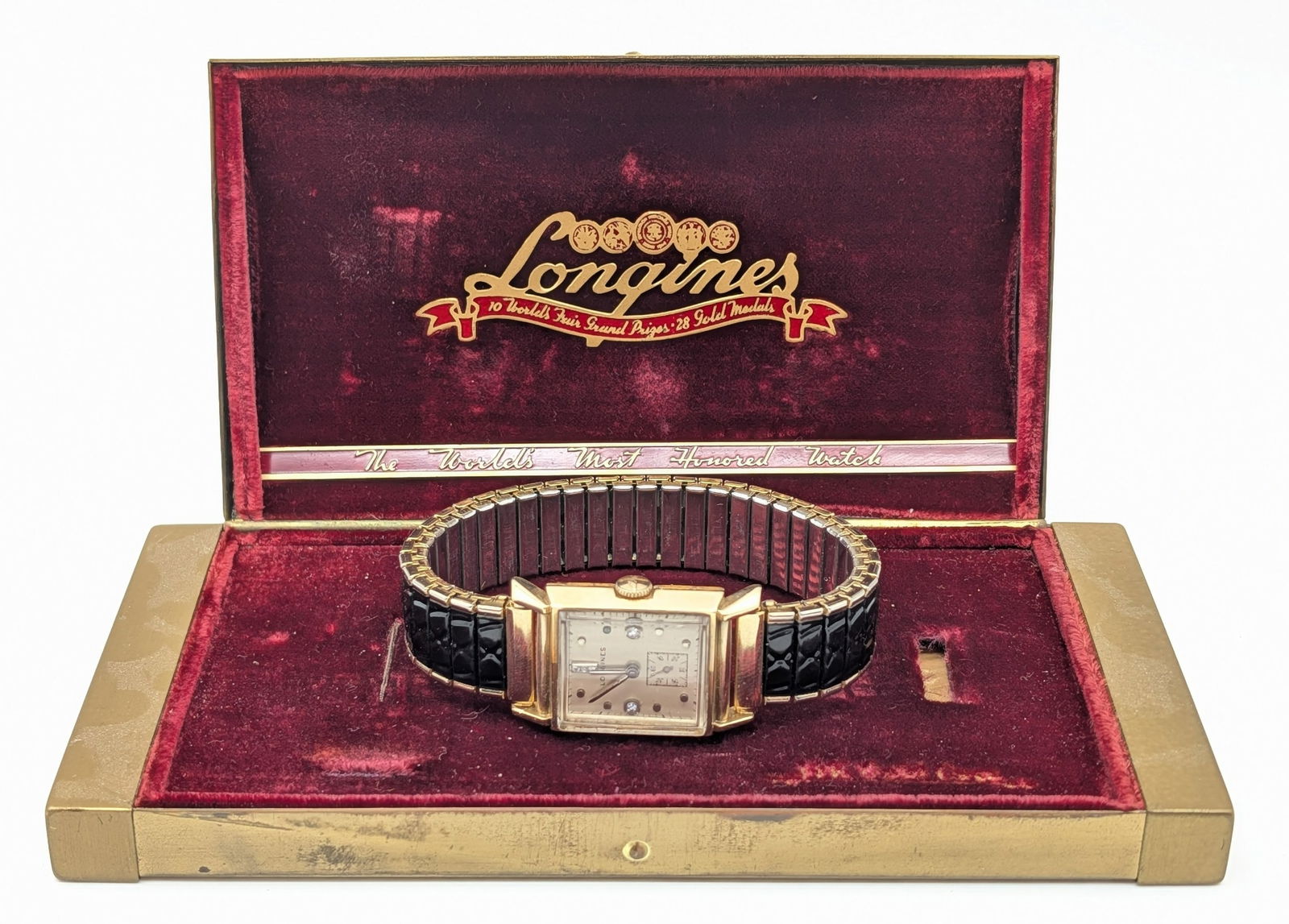 Vintage Longines 14k Gold Rectangular Men's Wrist Watch w/ Case (1 of 6)