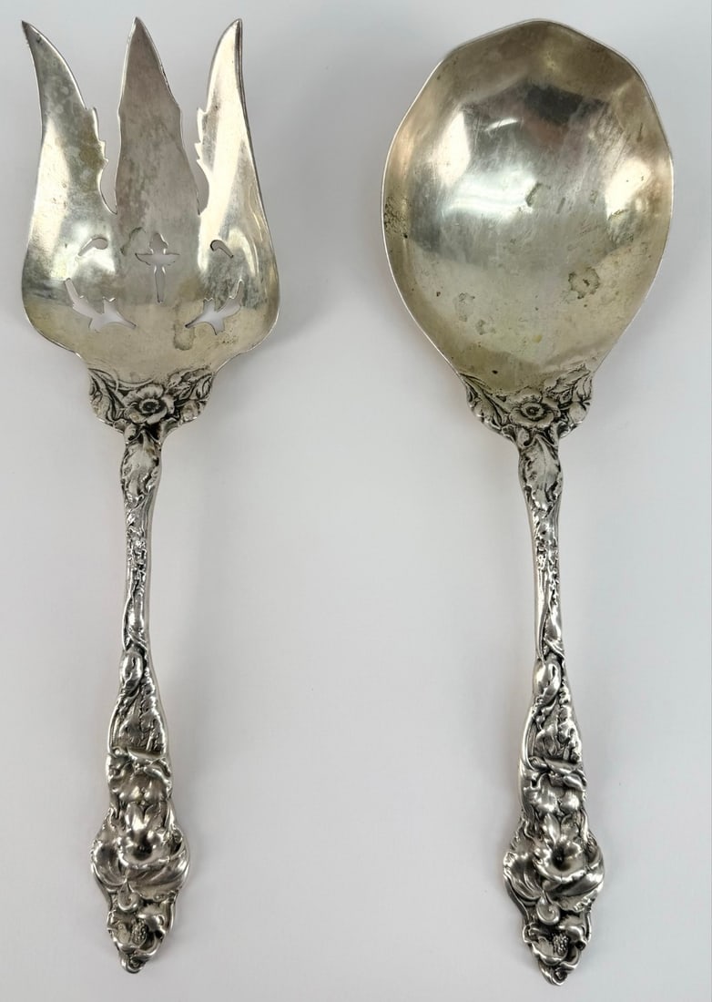 Antique Reed & Barton "Les Six Fleurs" Sterling Silver Solid Salad Serving Set (1 of 7)