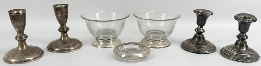 Lot Of Seven Weighted & With Glass Sterling Silver Items (1 of 9)