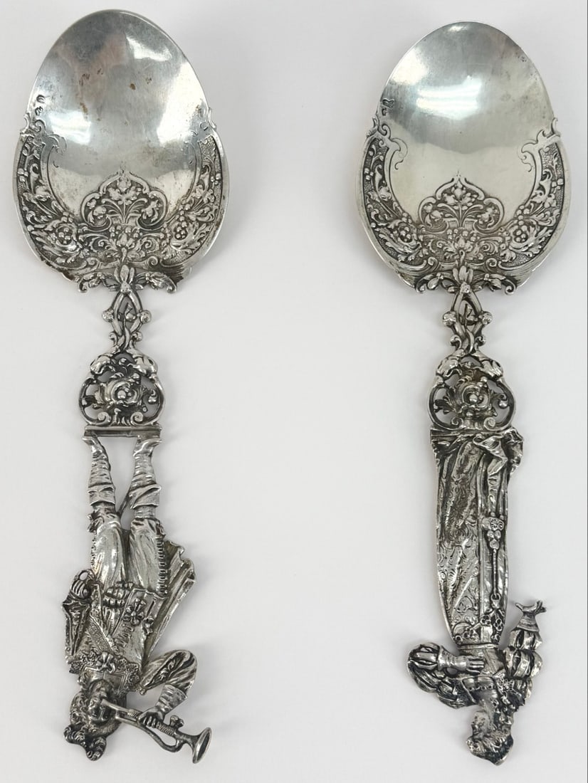 Antique French Sterling Silver Musketeer & Fair Maiden Large Serving Spoons (1 of 7)