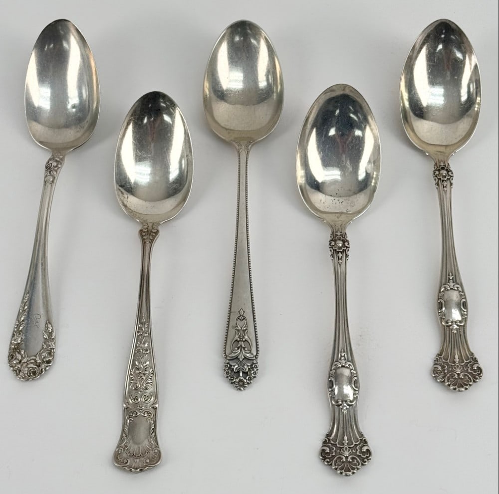 Lot Of Five Mixed Pattern Sterling Silver Tablespoons (1 of 9)