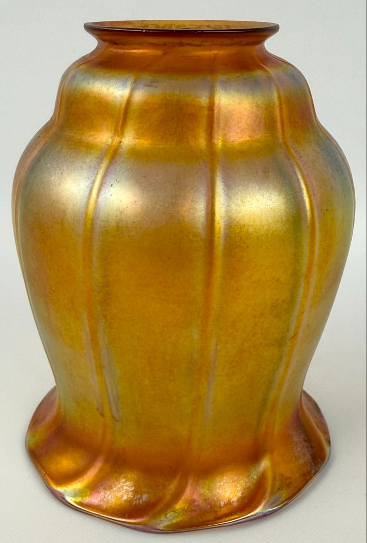 Signed Quezal Art Glass Gold Aurene Lamp Shade (1 of 4)