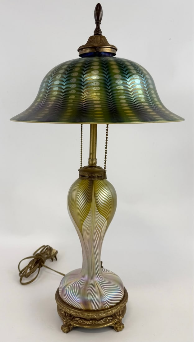 Signed Quezal Art Glass Table Lamp (1 of 11)