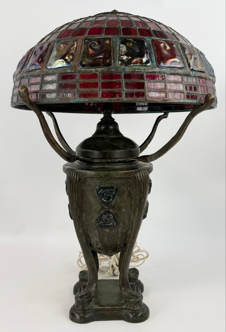 Signed Tiffany Studios New York "Turtleback" Tile Belted Table Lamp (1 of 17)