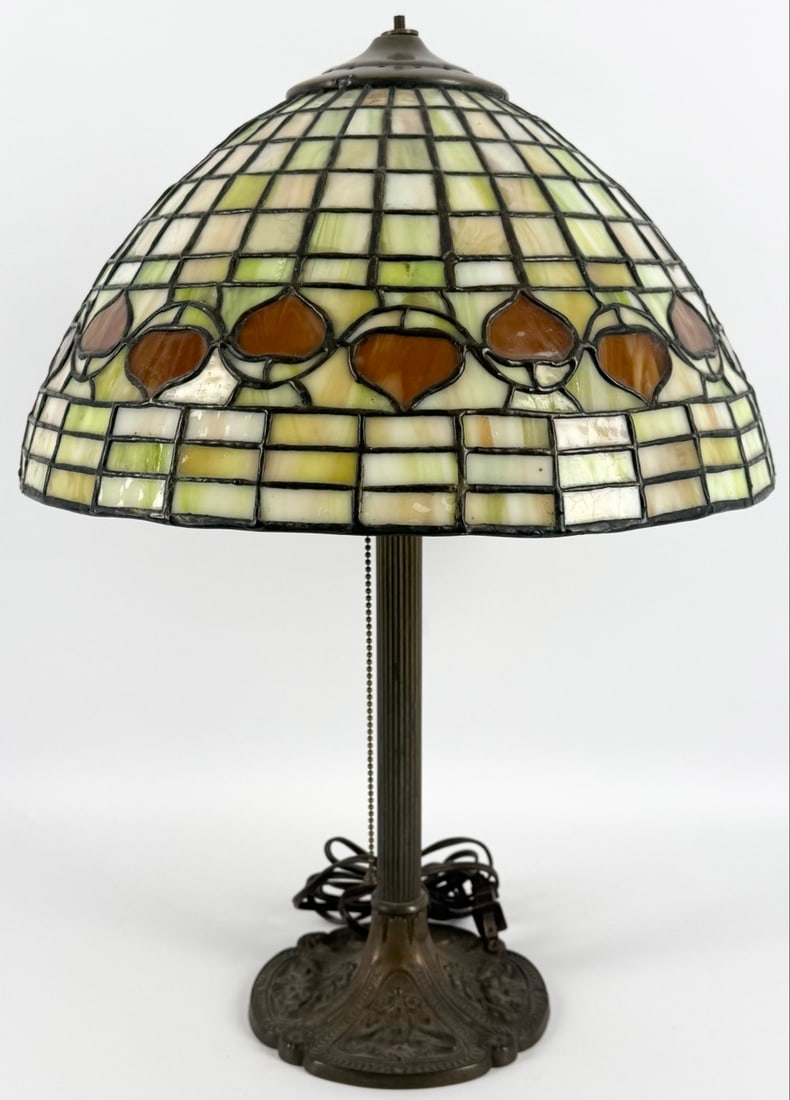 Early Reproduction Tiffany Acorn Lamp Shade With Antique Cast Iron Base (1 of 7)