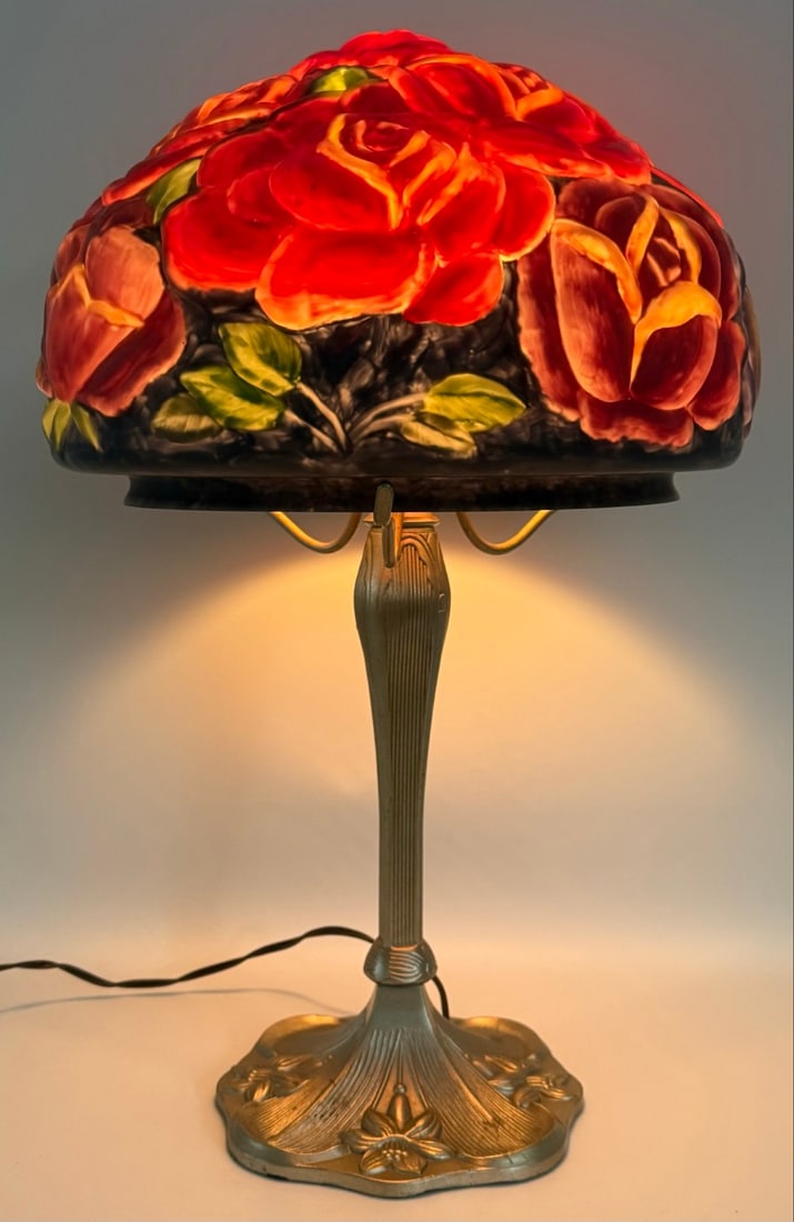 Contemporary Pairpoint Style Puffy Red & Purple Roses Table Lamp (1 of 5)