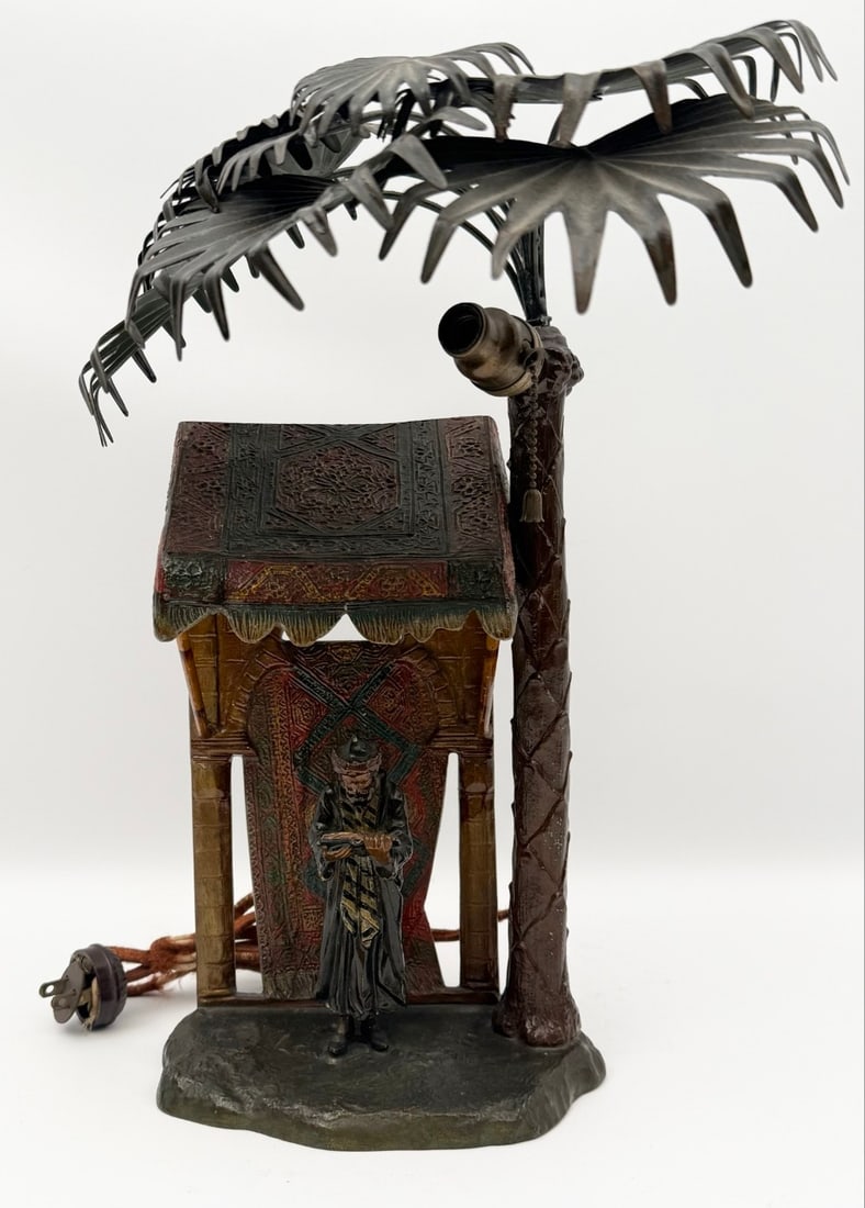 Antique Austrian Franz Bergmann Middle Eastern Man Under Canopy Table Lamp (1 of 6)