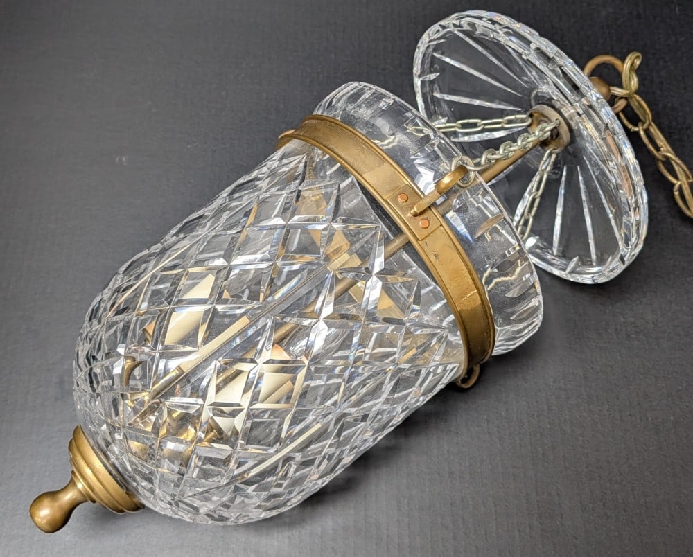 Waterford Cut Crystal & Polished Brass Bell Jar Hanging Lamp (1 of 4)