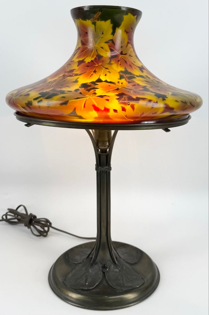 Art Nouveau Autumn Leaves Table Lamp With Lily Pad Base (1 of 8)