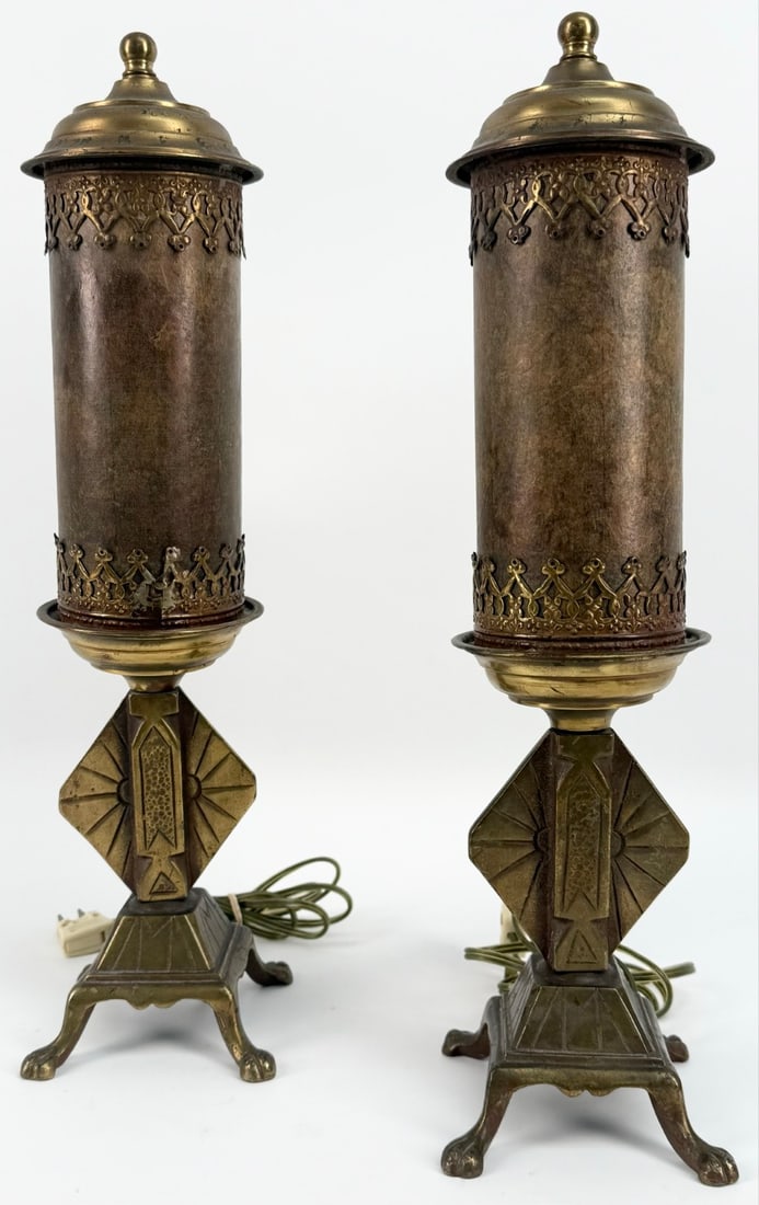 Pair Of Art Deco Tubular Mica Shade Funeral Lamps (1 of 7)