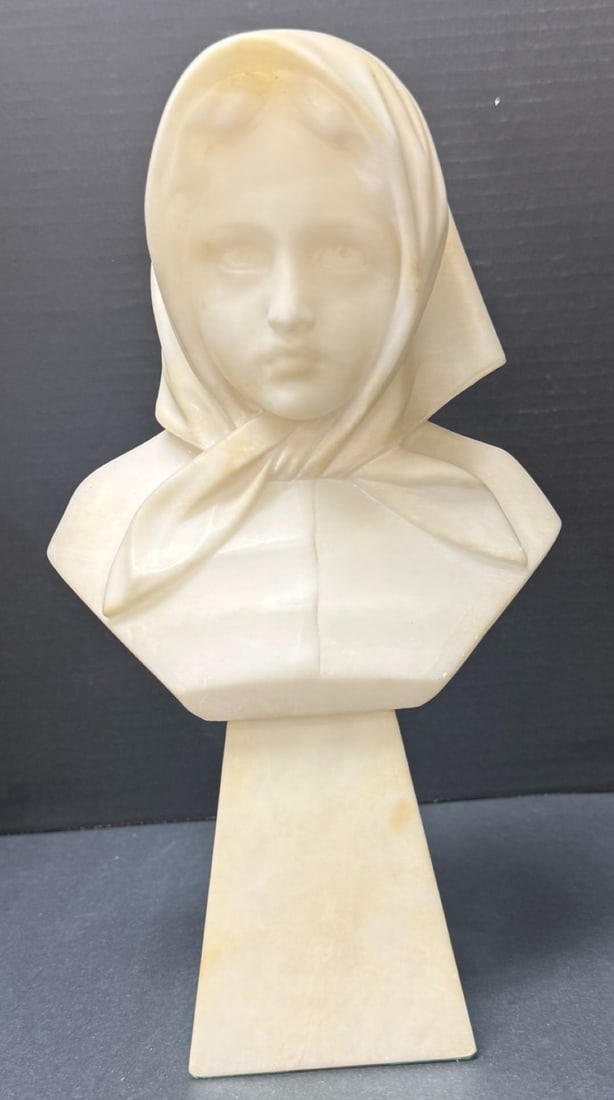 Antique Italian Alabaster Of A Cloaked Young Woman (1 of 9)