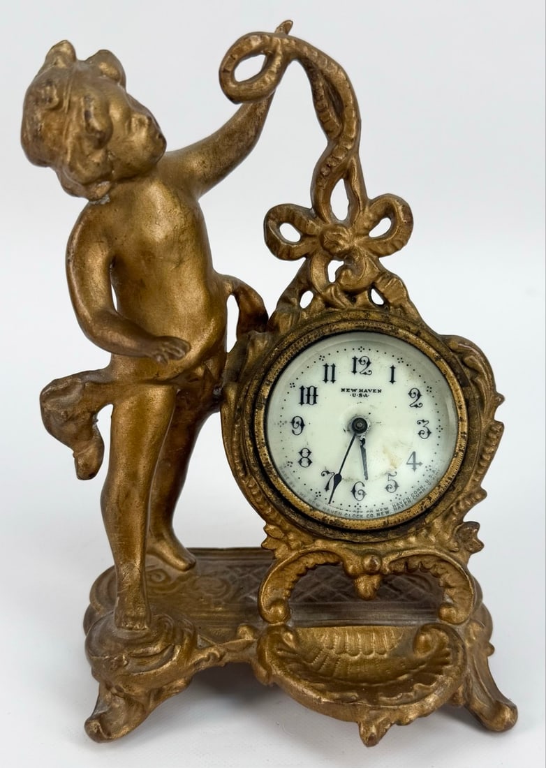 Antique New Haven Figural Cherub Desk Clock (1 of 6)
