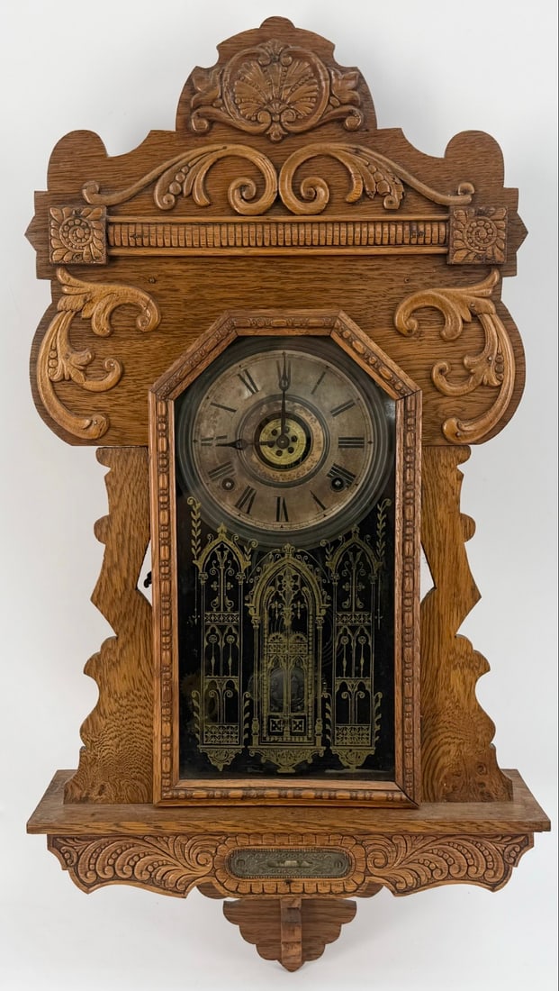 Antique John Oately Co. "Heckla" Oak Gingerbread Wall Clock (1 of 9)