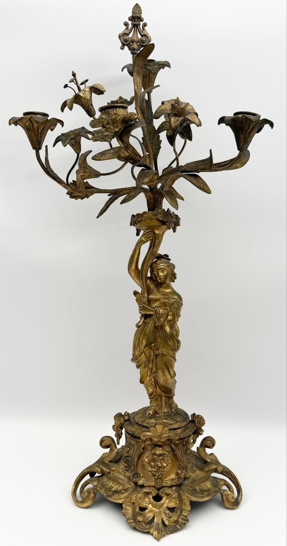 Antique French Gilded Brass Figural Four-Arm Candelabra (1 of 5)