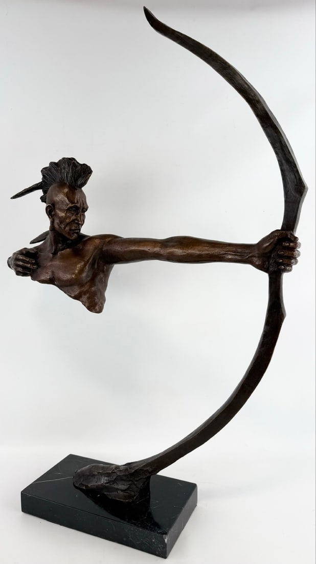 American Indian Brave Drawing A Bow Bronze Bust (1 of 3)