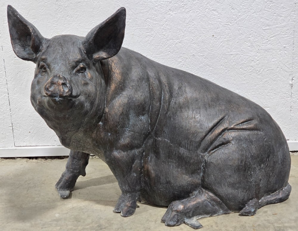 Life-Size Sitting Pig Bronze Statue (1 of 3)