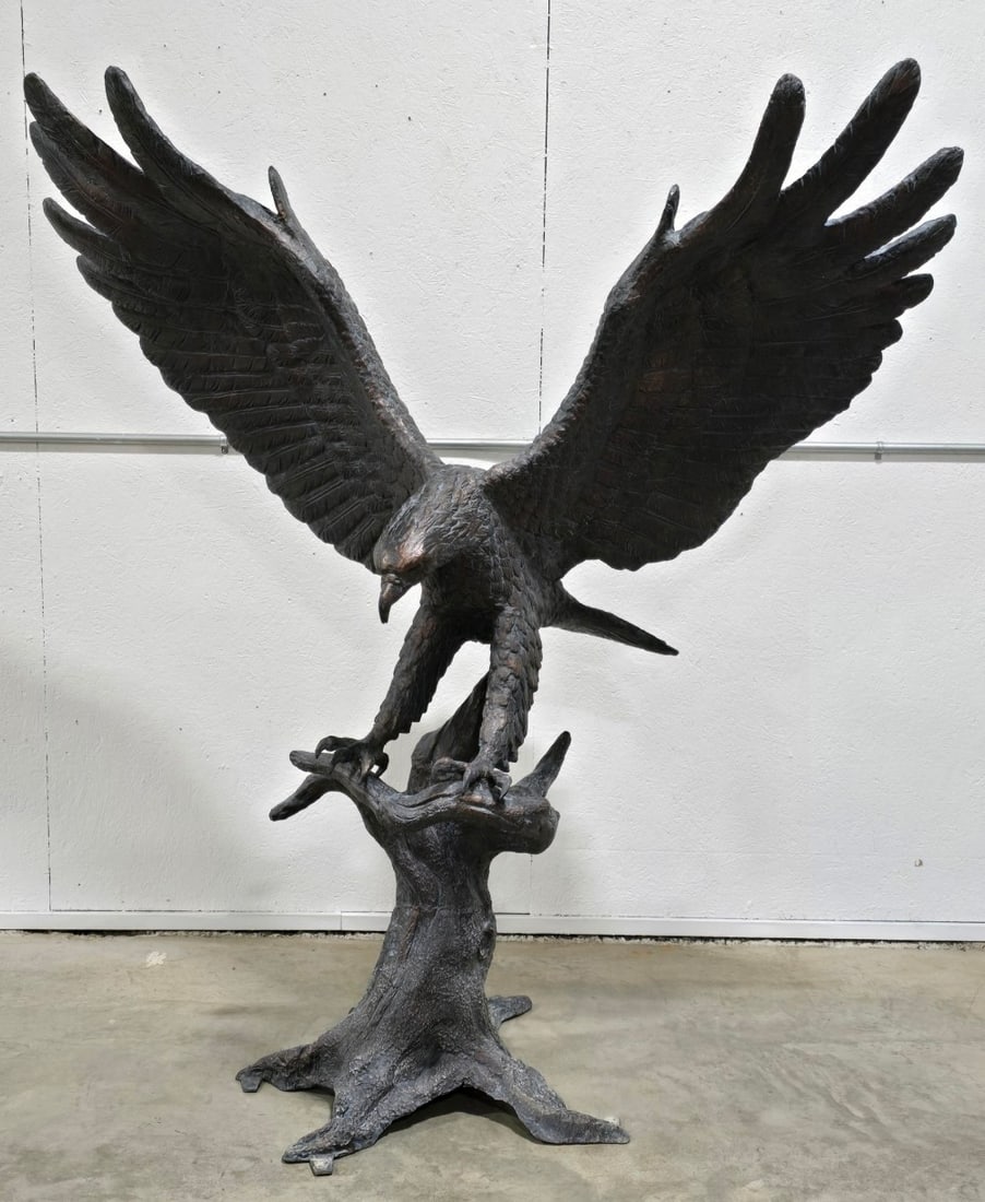 Monumental Eagle On Branch With Wings Spread Bronze Statue (1 of 4)