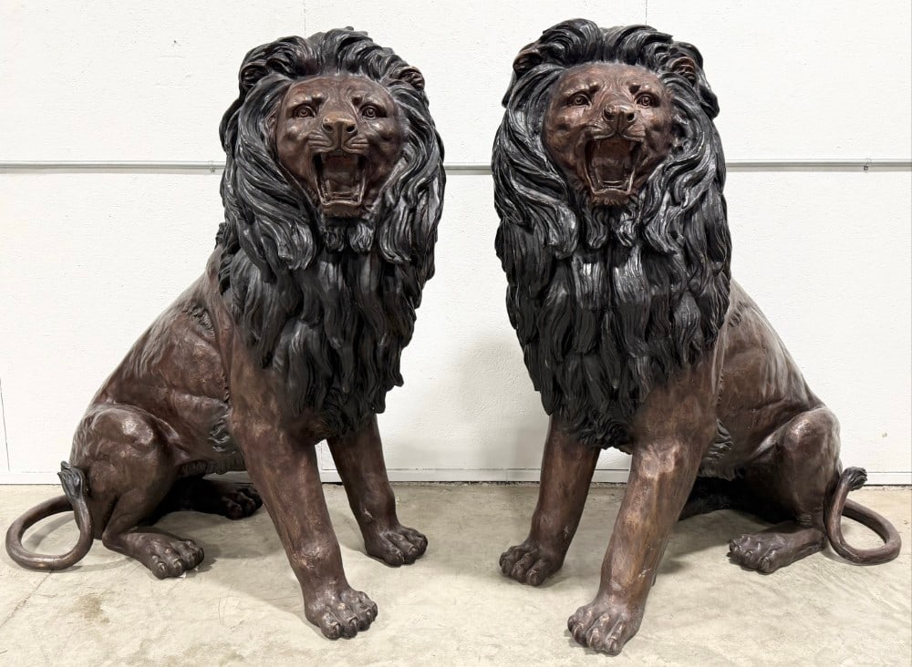 Pair Of Monumental Seated Lions Bronze Statues (1 of 13)