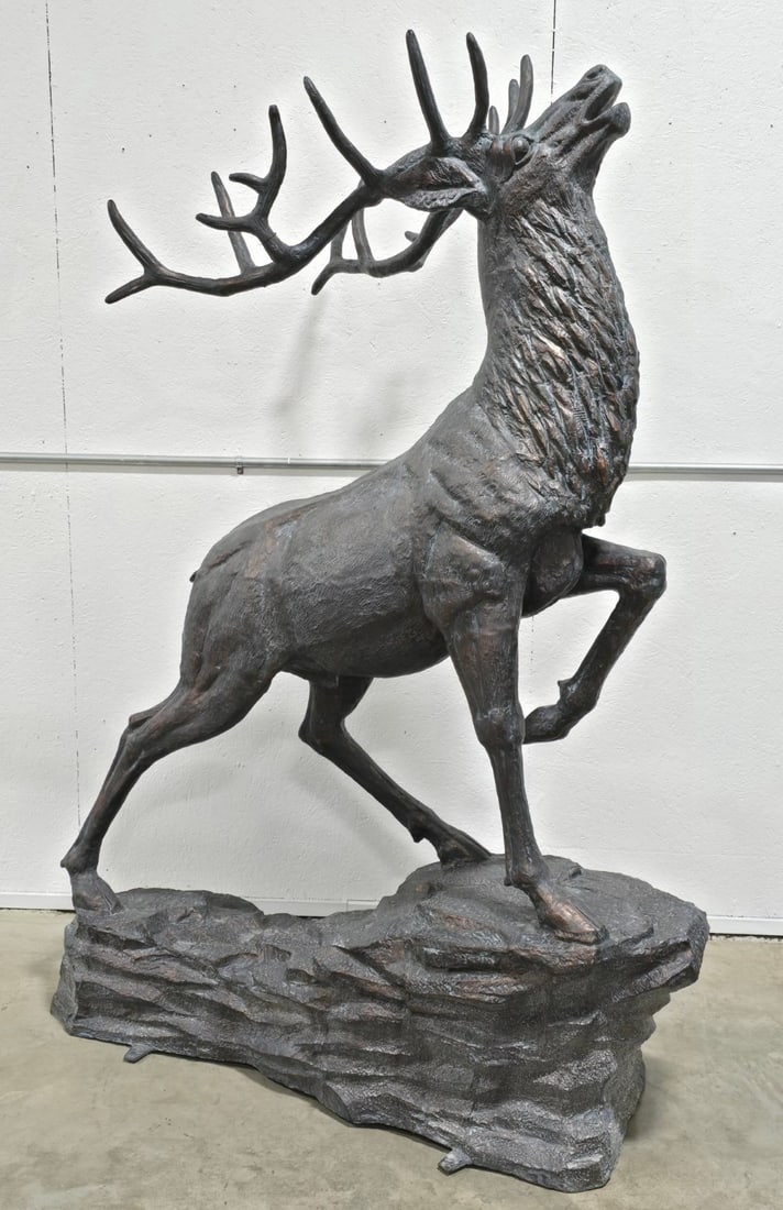 83" Tall Full Body Elk On Rock Bronze Statue (1 of 3)