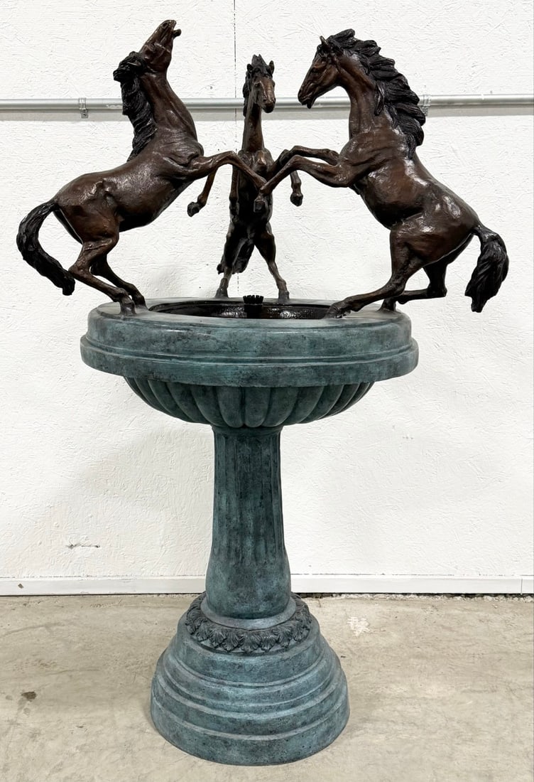 Three Rearing Horses Round Bowl Bronze Fountain (1 of 5)
