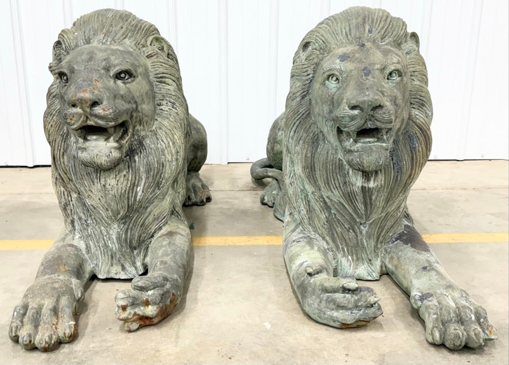 Pair Of Monumental Laying Lions Bronze Statues (1 of 9)