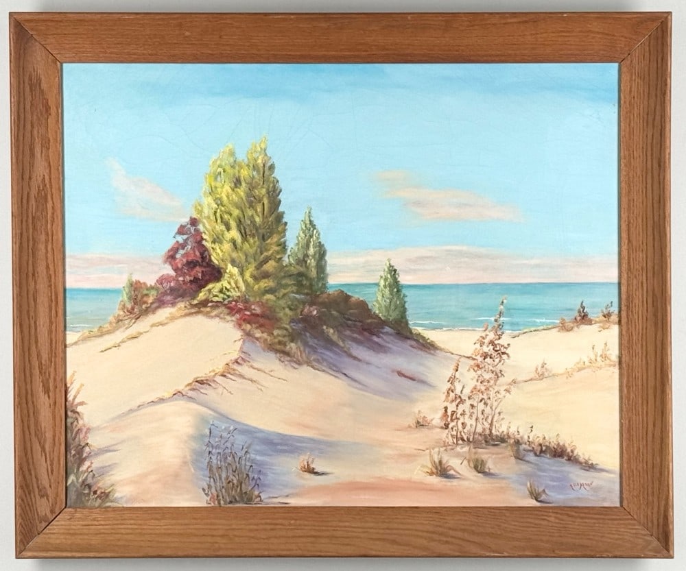 Alice Adamson "Duneland Elevation" Oil On Canvas Painting: Oil on canvas painting by Indiana artist Alice Adamson. The painting is titled "Dune Elevation" and features the Indiana Dunes. Signed in the lower right. Sight measures approximately 29-1/2" across x