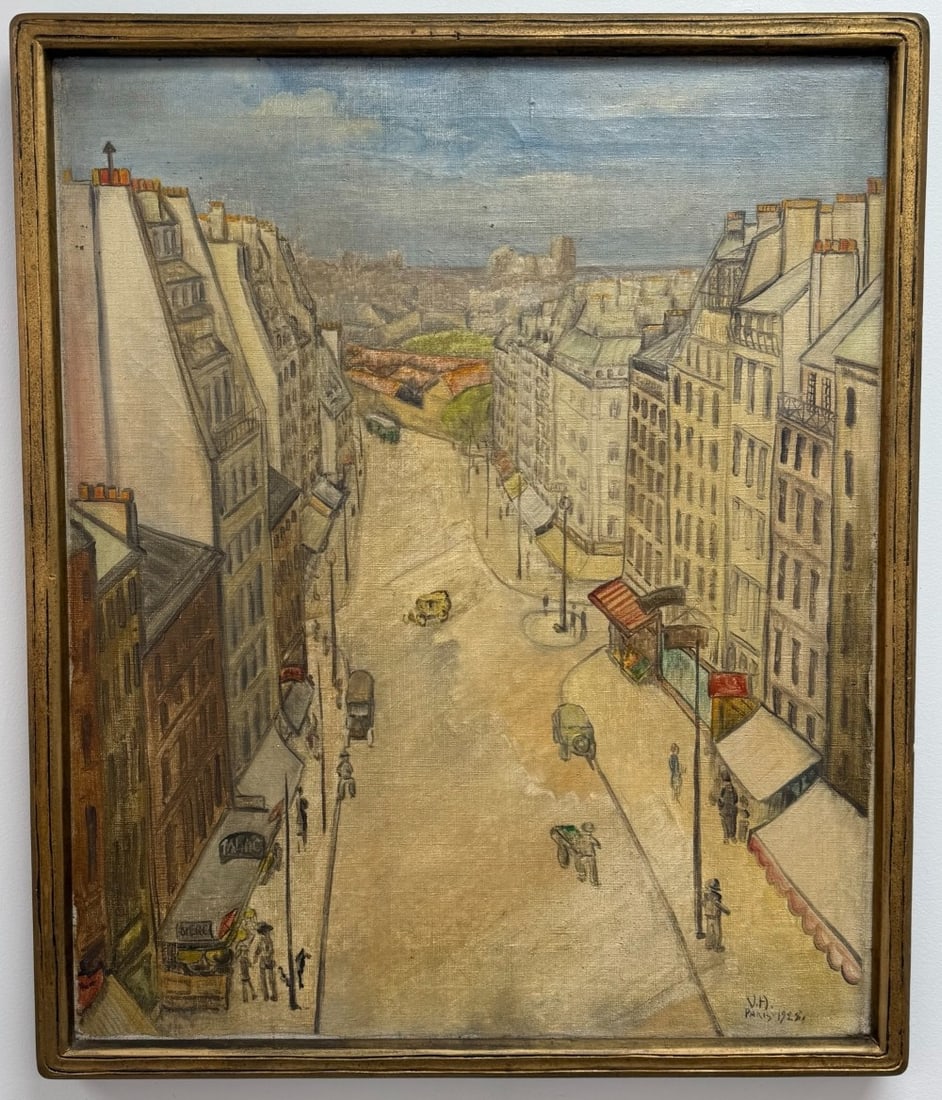 1928 Vin Hannell "Rue Linne - Paris" Oil Painting On Canvas (1 of 6)