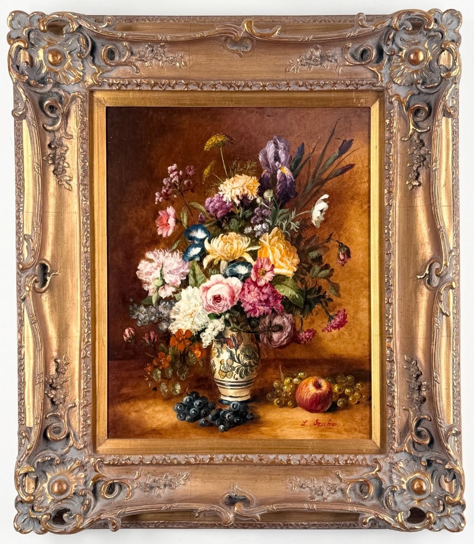 L. Szabo Floral Still Life Oil On Board Painting (1 of 4)