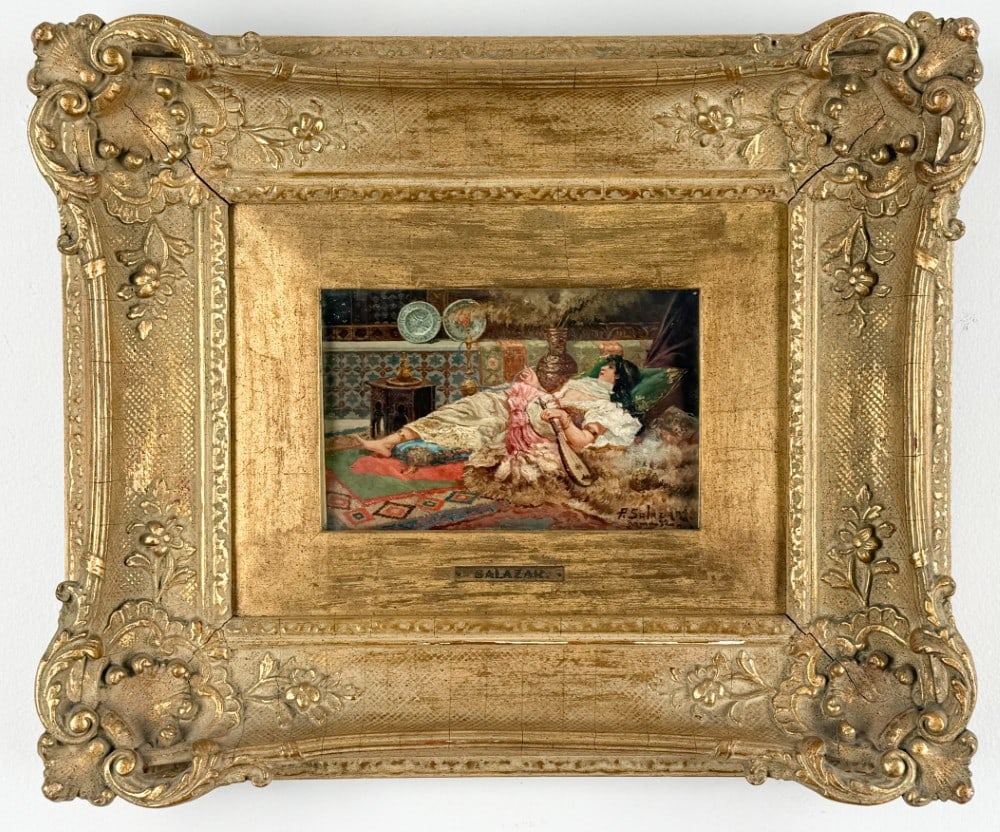 Antique P. Salazar Orientalist Harem Girl Oil On Wood Panel Painting (1 of 5)