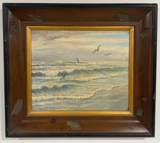 W. Hoper Shoreline Seascape Oil on Canvas Painting