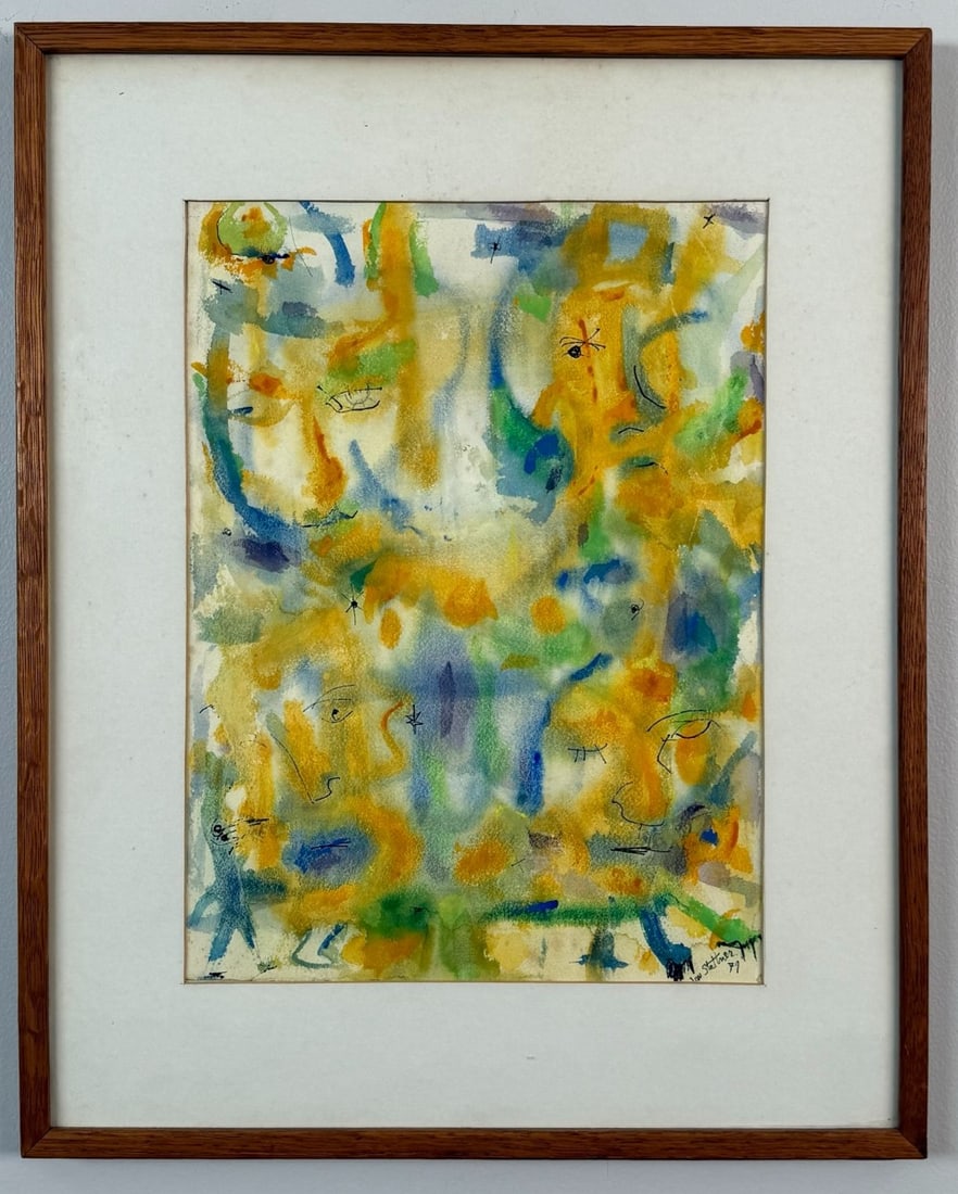 1979 Irving Stettner "Faces" Abstract Watercolor Painting On Paper (1 of 4)