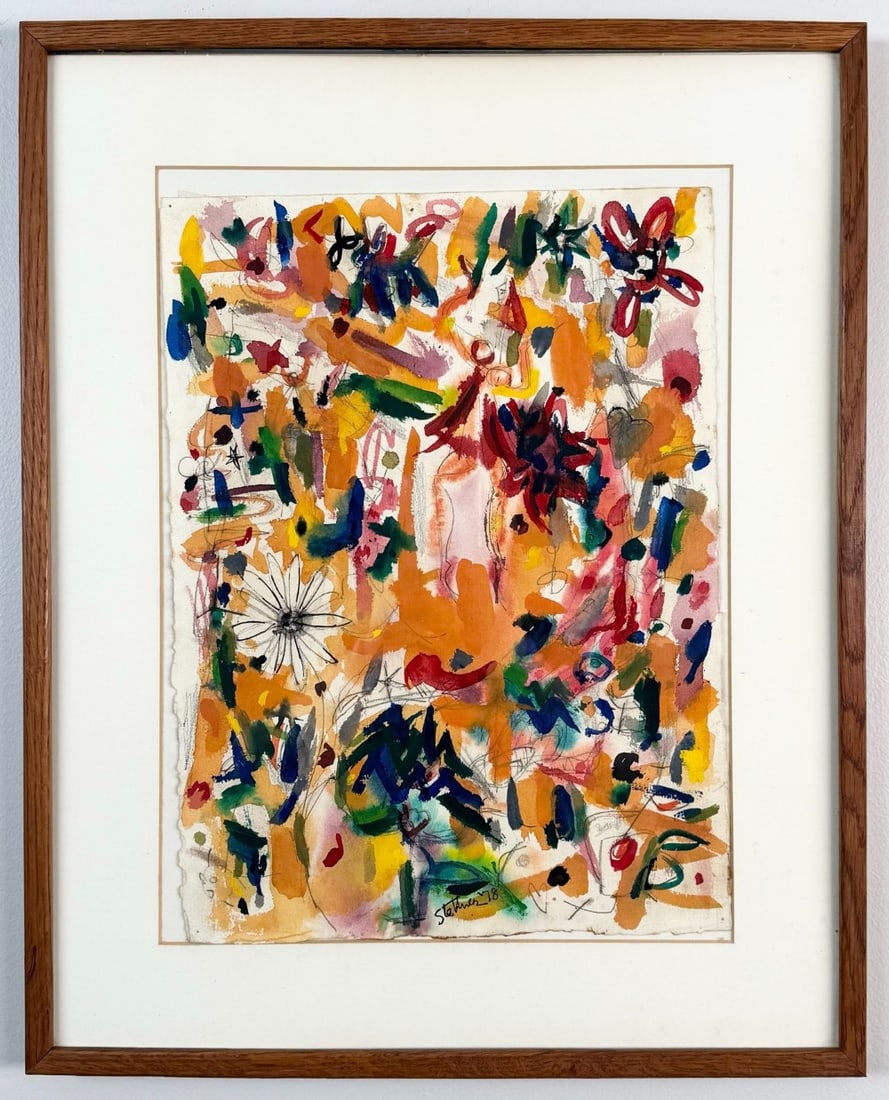1978 Irving Stettner Abstract Garden Mixed Media Painting On Paper (1 of 4)