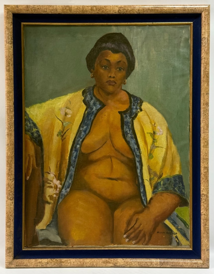 J.N. Perkins Seated Nude Oil On Canvas Painting: Oil on canvas painting by artist J.N. (Nelson) Perkins. The painting features a seated nude woman and is signed on the lower right. Sight measures approx. 23-3/4" across 31-3/4" tall, framed measures