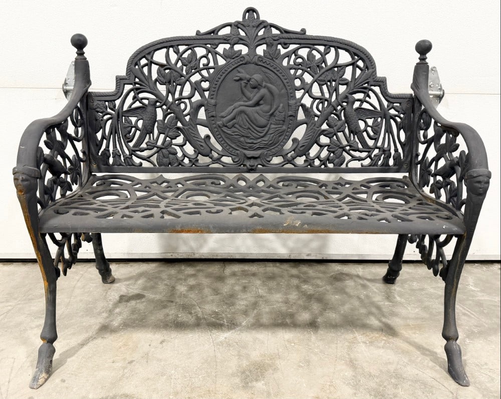 Victorian Style Solid Cast Iron Bench With Reclining Woman & Bird Design (1 of 5)