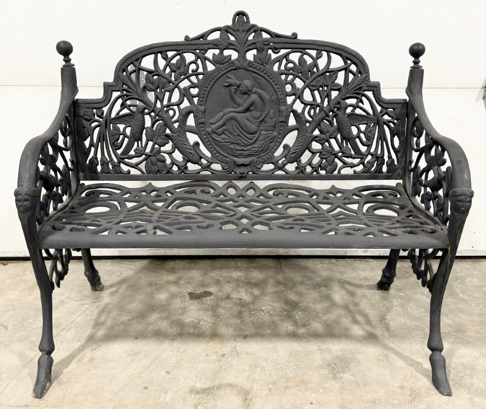 Victorian Style Solid Cast Iron Bench With Reclining Woman & Bird Design (1 of 5)