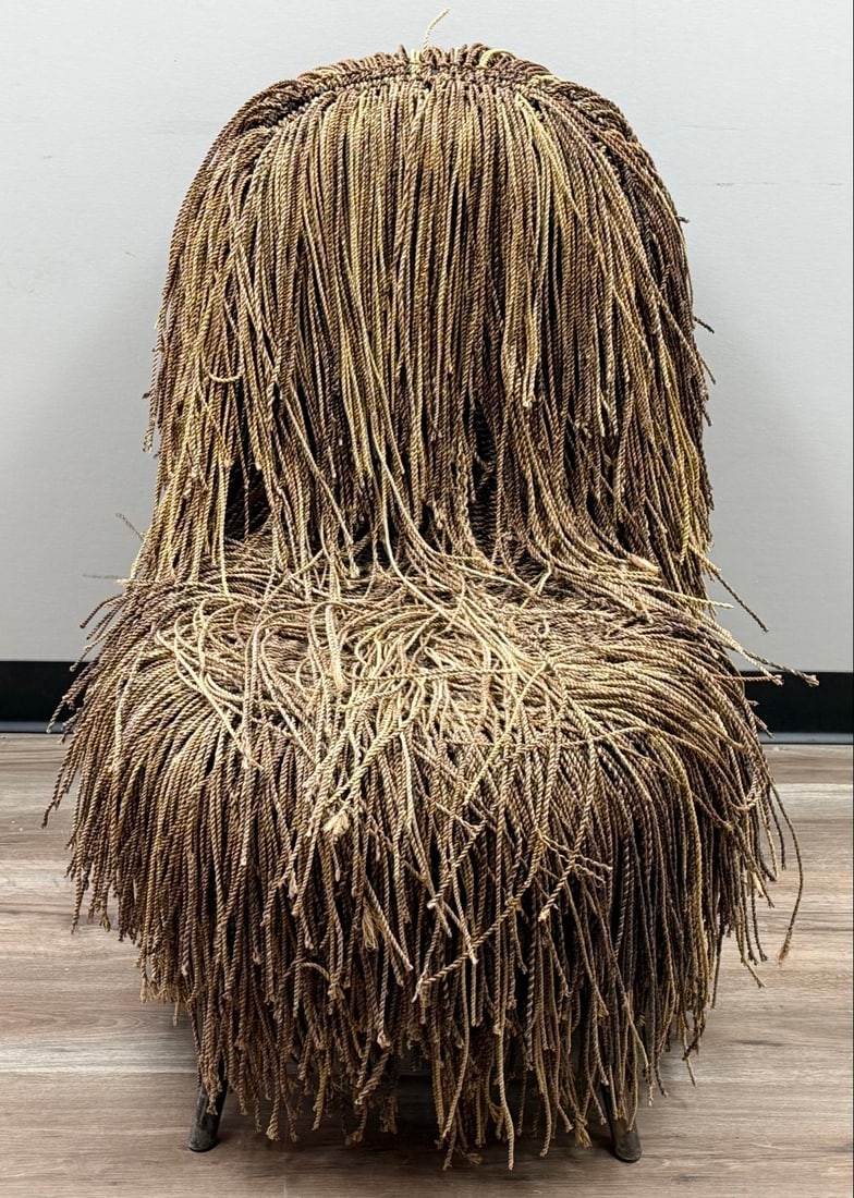 Mid-Century Campana Brothers Style Shaggy Cord Chair: Mid-Century Campana Brothers Style Shaggy Cord Chair. The chair has a heavy metal wire frame covered in heavy cord. Unusual mid-century design. Displays well with some use wear. Measures approximately