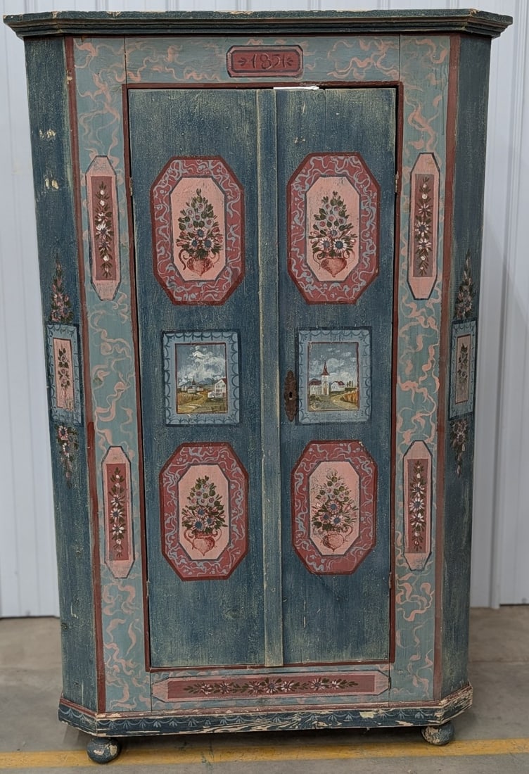 Dated 1851 Painted Softwood German Wardrobe (1 of 1)