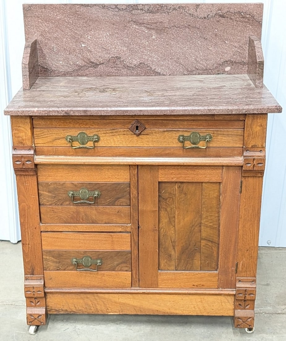 Antique Victorian Eastlake Walnut Marble Top Washstand (1 of 7)