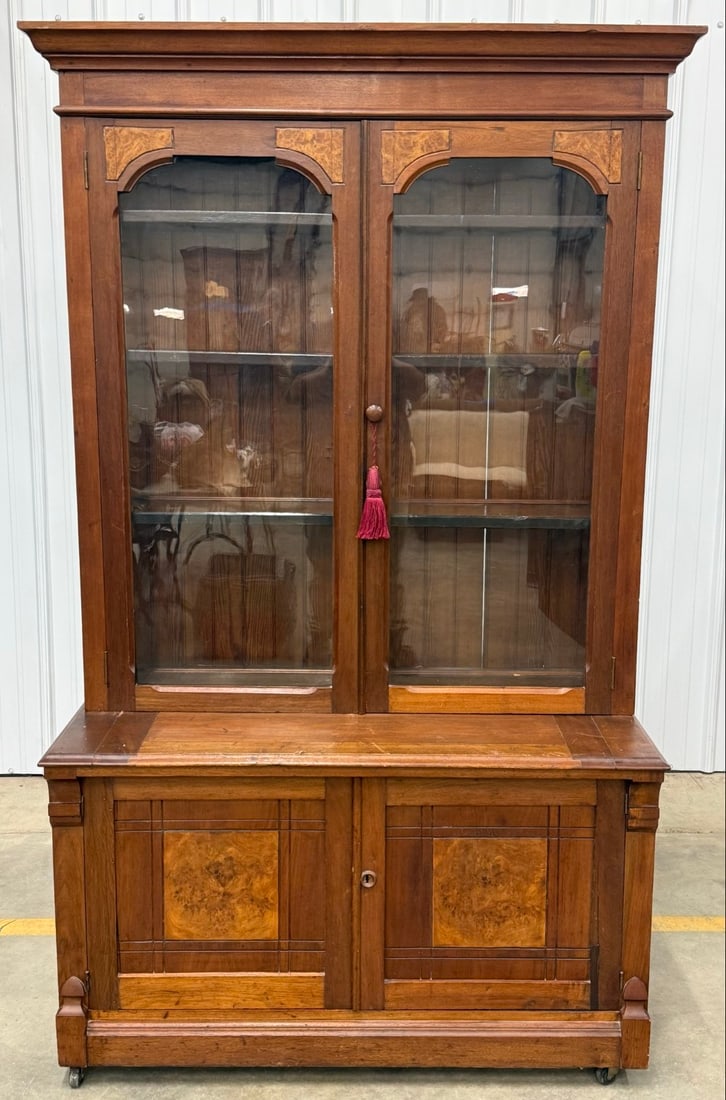 Antique Victorian Walnut Two-Piece Bookcase (1 of 5)