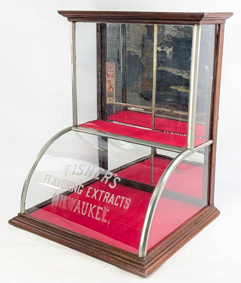 Fisher's Flavoring Extracts Curved Glass Storefront Display Case (1 of 15)