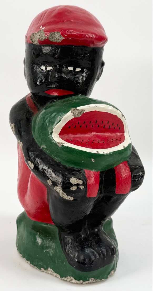 Black Americana Boy Eating Watermelon Painted Cement Statue (1 of 5)