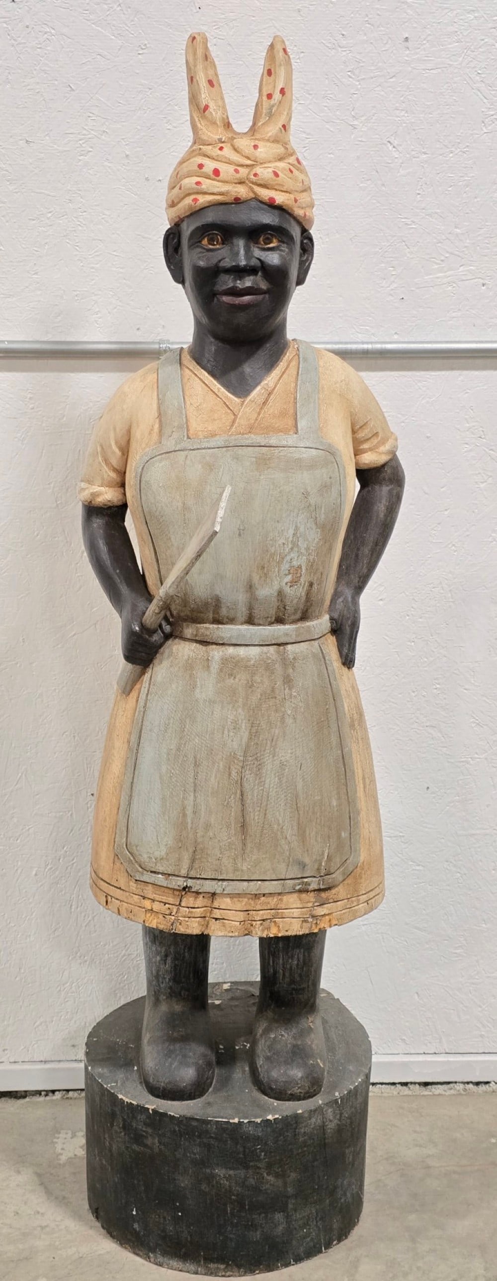 67" Tall Folk Art Black Woman Cook In Apron Carved Wood Sculpture (1 of 5)