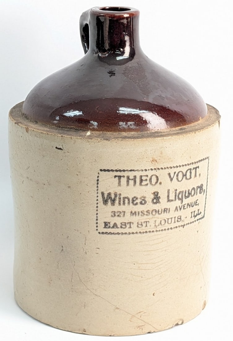 Antique One Gallon Theo. Vogt, Wines & Liquors East St. Louis, Ill. Stoneware Jug (1 of 6)