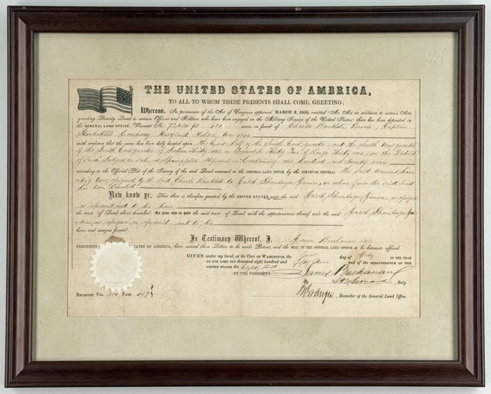 President James Buchanan Signed Land Grant (1 of 4)