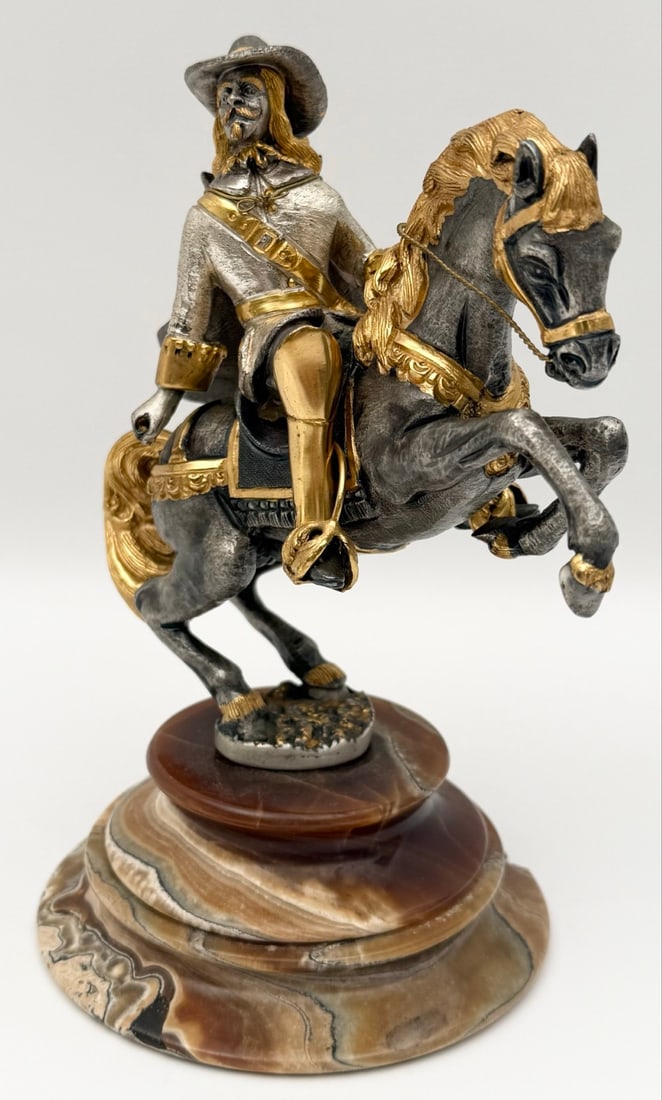 Giuseppe Vasari "Musketeer On Horseback" Gilded & Silvered Bronze Sculpture (1 of 9)