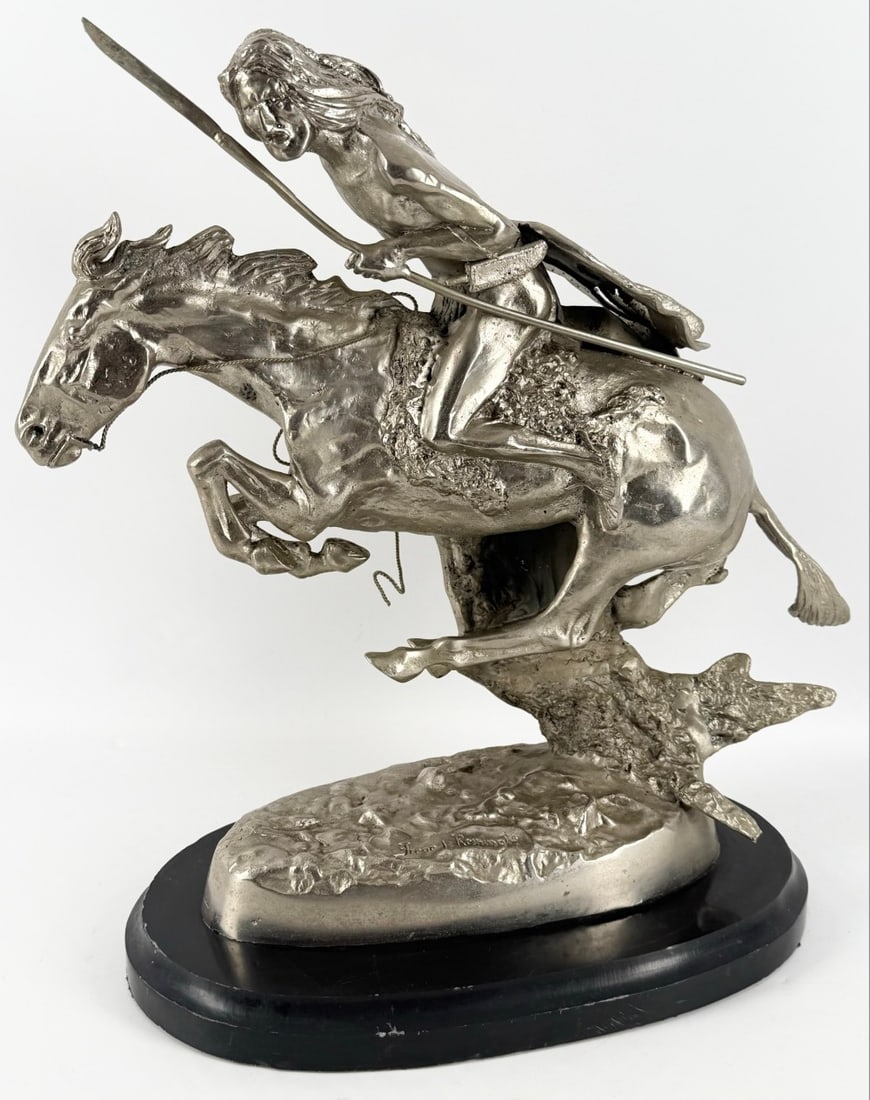 After Frederic Remington "The Cheyenne" Silver-Plated Bronze Sculpture (1 of 6)
