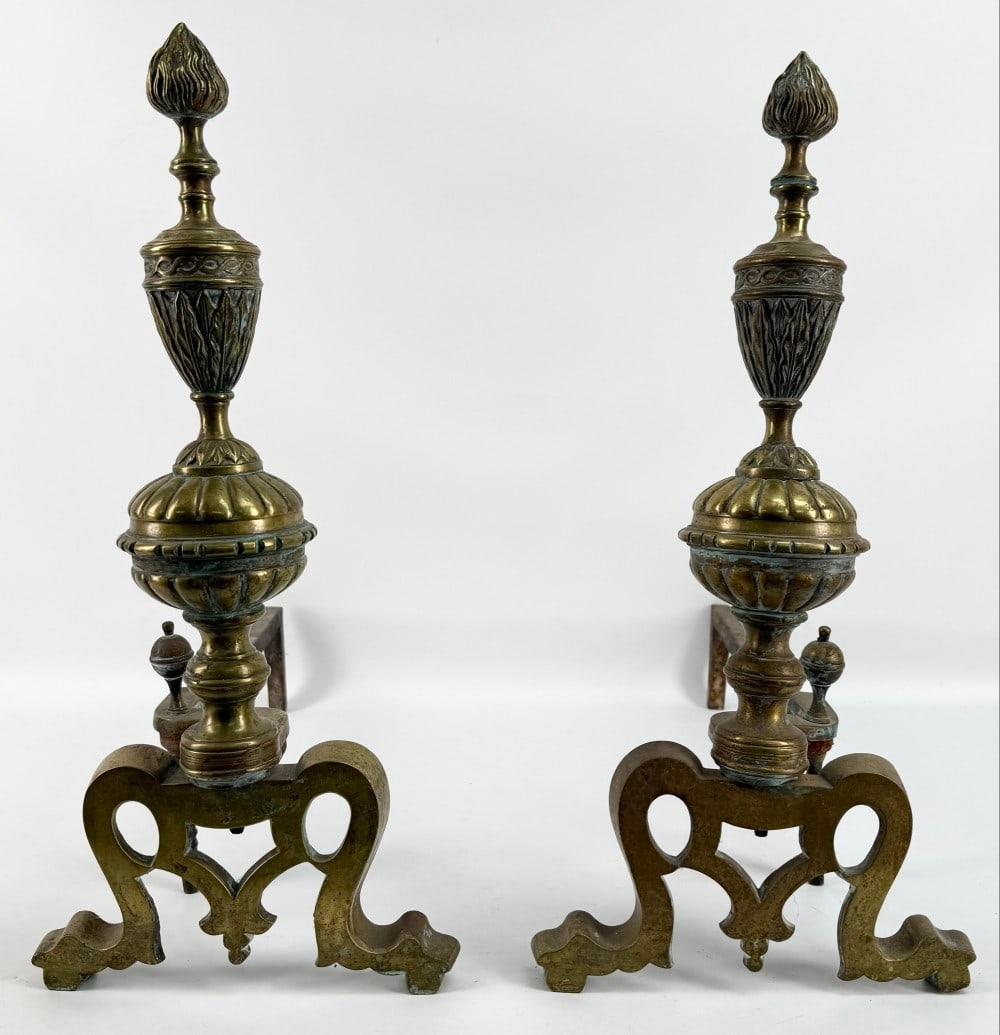 Pair Of Antique Empire Style Brass Fireplace Andirons (1 of 5)