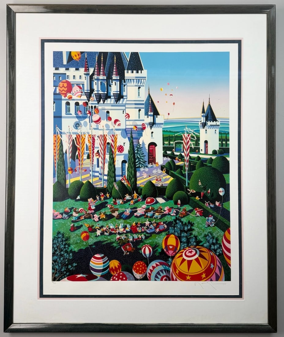 Hiro Yamagata "Castle Festival" Framed Serigraph: Framed limited edition signed serigraph by listed California / Japan artist Hiro Yamagata. The serigraph is titled "Castle Festival". The piece is pencil signed in the lower right and is #94 of 295 in