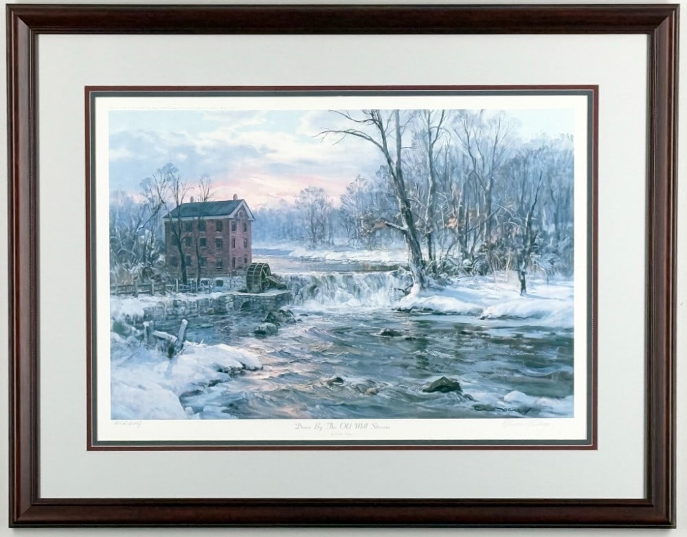 Charles Vickery "Down By The Old Mill Stream" Signed Artist Proof Framed Print: Signed Artist Proof Print by Illinois artist Charles Vickery (1913-1998). The framed print is titled "Down By The Old Mill Stream" and is signed in pencil in the lower right. The print was published b