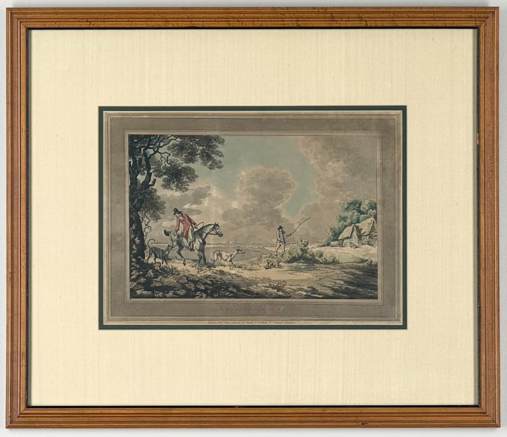 Framed 1773 I.R. Smith London "Looking For A Hare" Hand-Colored Engraving (1 of 4)